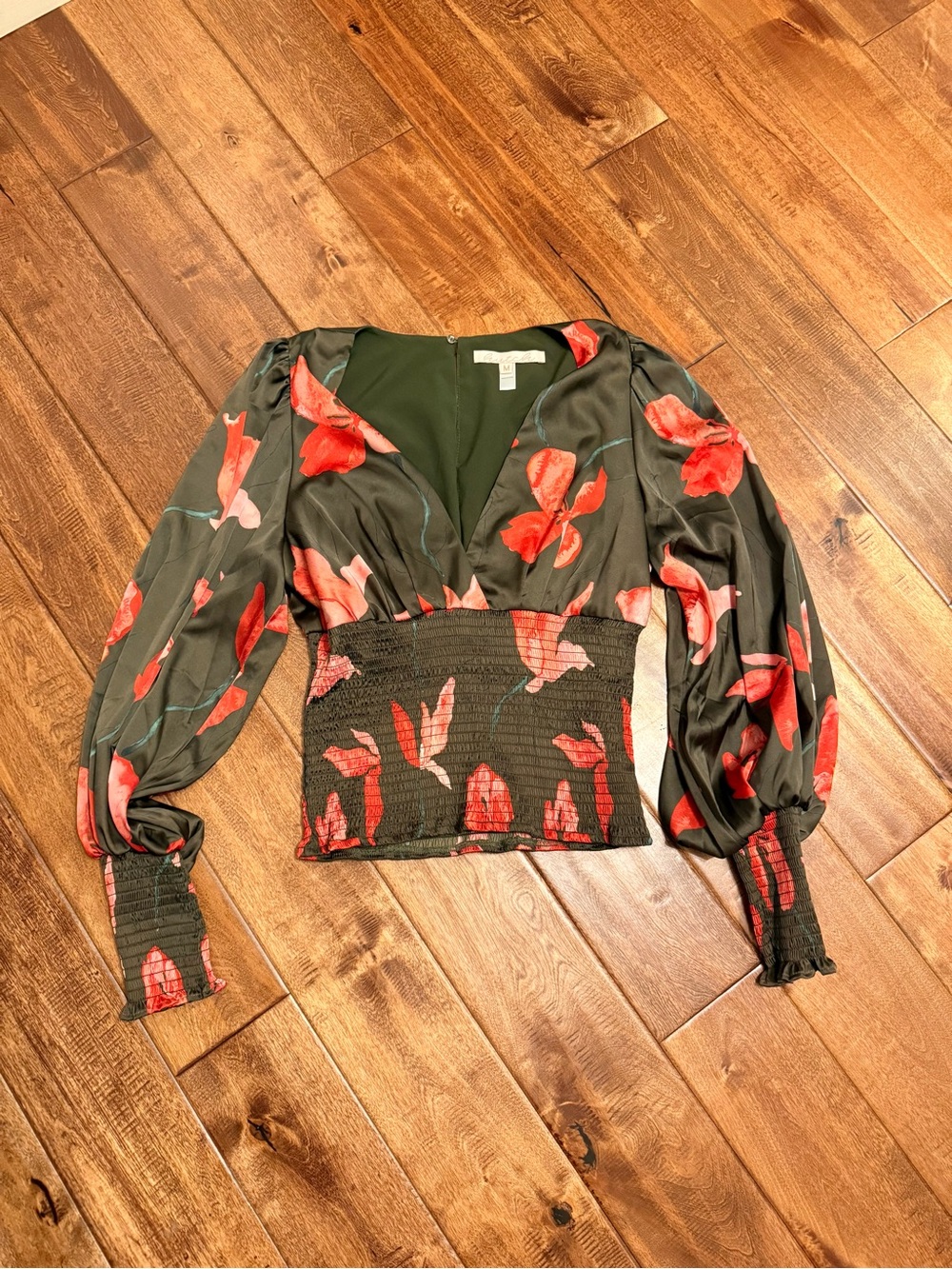 Hutch green and red long sleeve blouse
